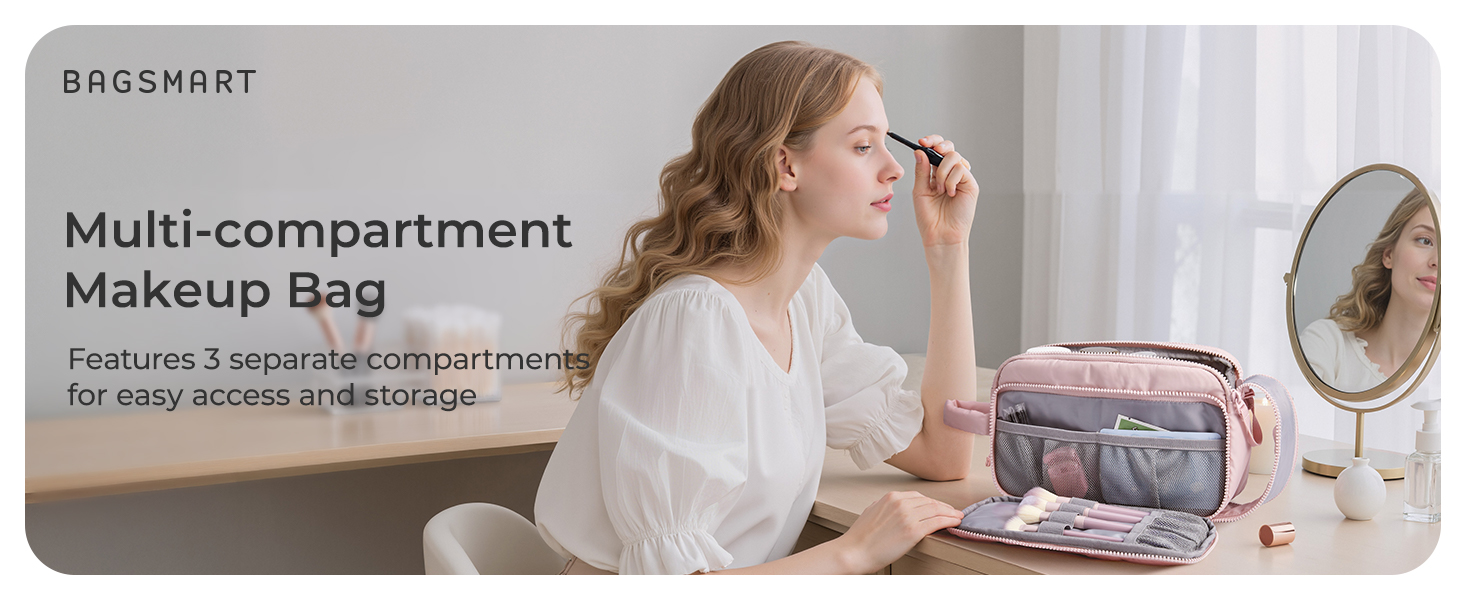 BAGSMART Косметичка для подорожей, органайзер для макіяжу та туалетних аксесуарів, чорна
