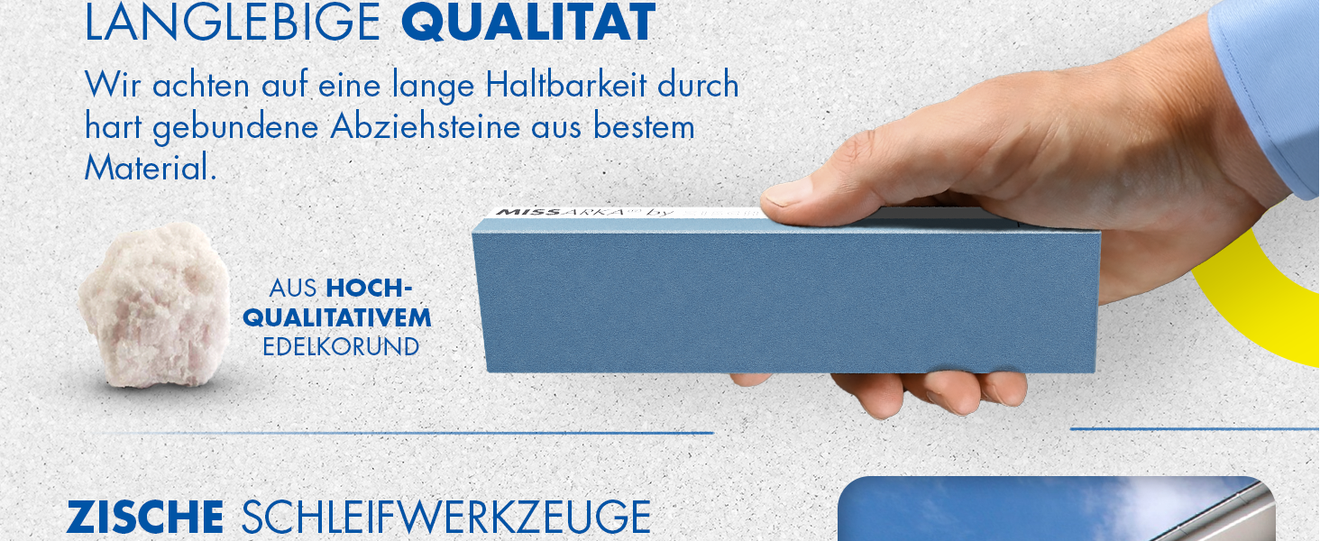 Точило для ножів Zische Missarka Blue - професійне з каменю з корунду, 200x60x25 мм, 2 зернистості FEPA 500/1200