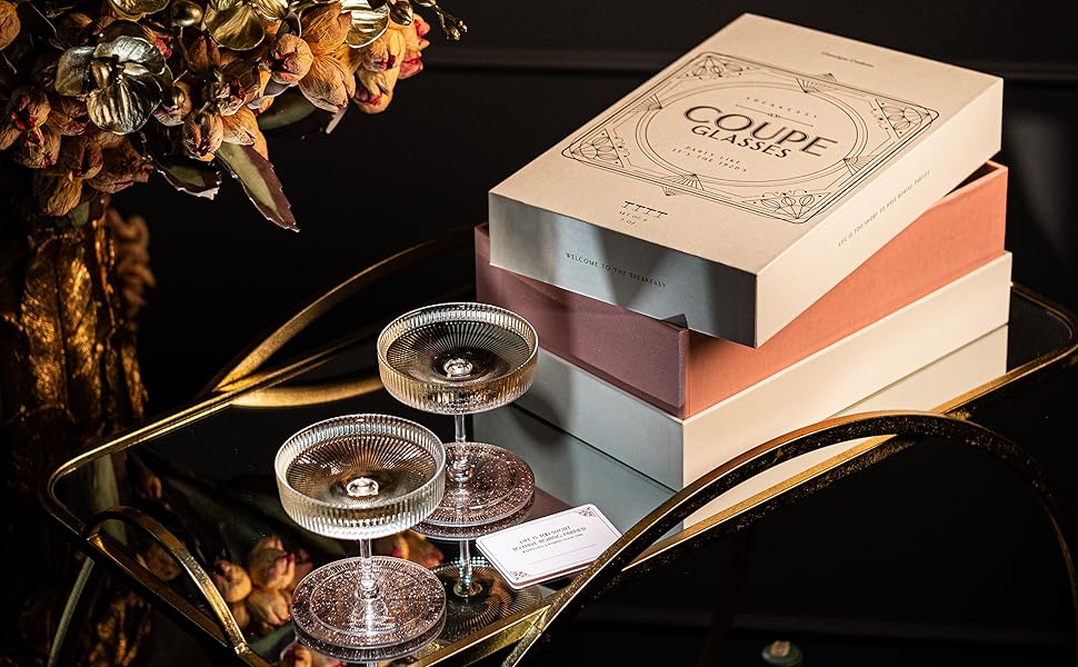 GLASSIQUE CADEAU Набір келихів Vintage Art Deco (4 шт., 200 мл) | Келихи для коктейлів, шампанського, еспресо мартіні, дайкірі | Скляні чаші з кристалу для Speakeasy