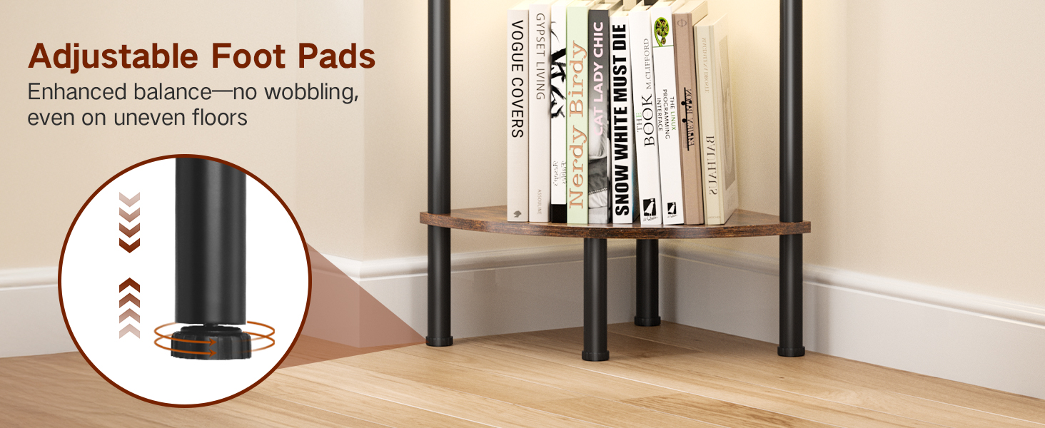 Стійка лампа OUTONLIFE з полицями, LED, 3 режими, регулювання яскравості, пульт, 5 ярусів, для вітальні, спальні, офісу, колір: Rustic Brown