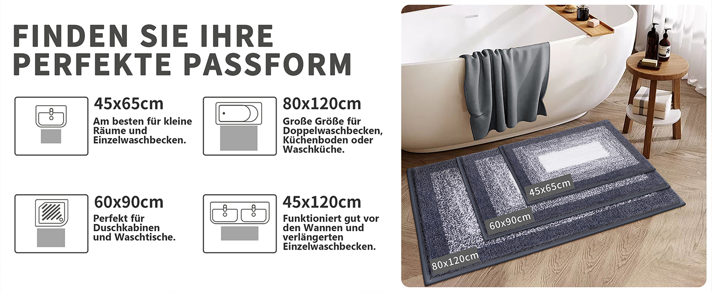 Enyhom Super Soft Microfiber Bath Mat - Non-Slip, Absorbent, Machine Washable, Dark Grey, 60x90cm