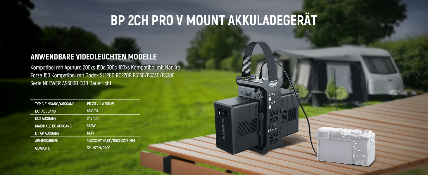 Зарядний пристрій Neewer з 2 каналами V-Mount для камер, BP-2CH Pro