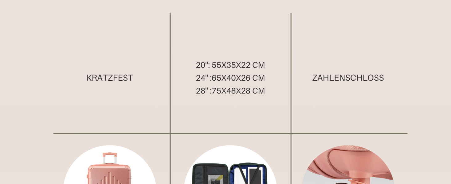 Набір валіз LALAHO Zwillingsrollen: M, L, XL (рожеве золото, 65 см)