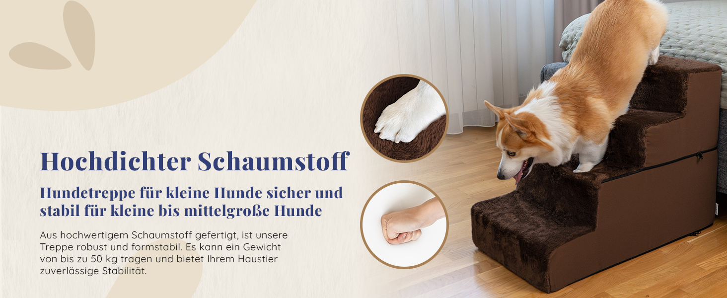 Сходинки для собак на ліжко та диван - 4 сходинки, 58 см - з піносподуху, для маленьких собак, безпечні та стабільні, знімний та пральний чохол, світло-сірий (4-Brown)