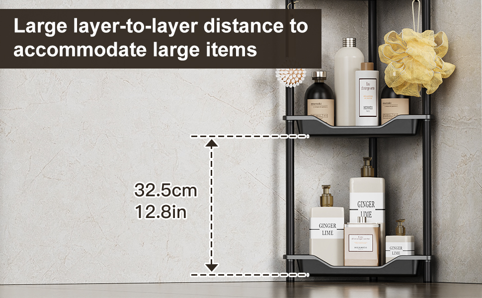 Дзеркальна поличка для душу Orimade (4 шт.) з нержавіючої сталі, кутова, чорна