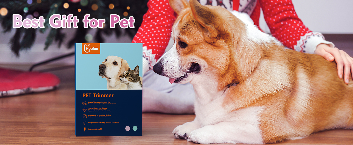 Професійна шерстьрізка для собак та котів Hoofun 4-в-1, IPX7, бездротова, з 4 насадками, для собак, котів, кроликів (біла/рожева)