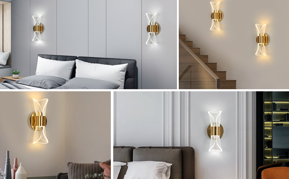 DELIPOP Настінне світильник Wandleuchte, 12W LED, 3 кольори світла (теплий/холодний/нейтральний), золотий, для спальні, вітальні, коридору, сходових маршів