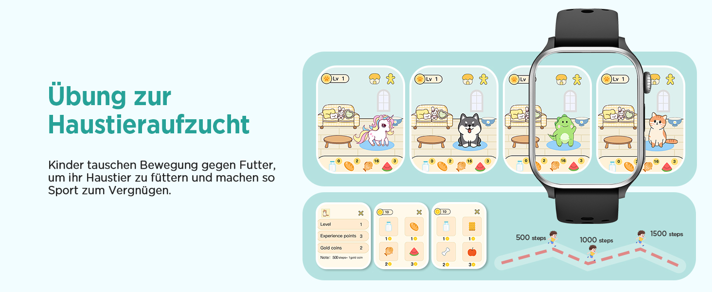 Смарт-годинник RUXINGX для дітей, 1.52″, крокомір, водонепроникний (IP68), з 170+ спортивними режимами, моніторингом серцевого ритму, сном, аудіокнигами, 20 карток для навчання, будильником, чорний