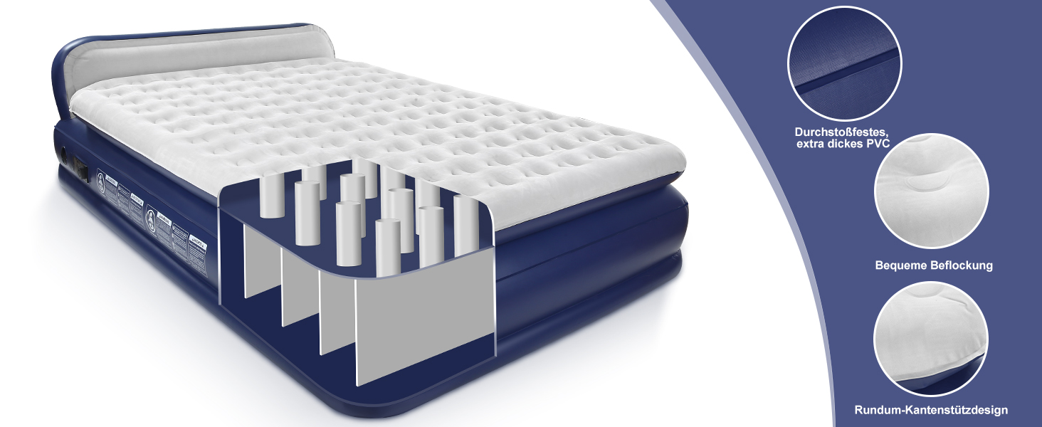 Надувна матрац KMZ з електричним насосом, подвійна висота - для дому, подорожей та кемпінгу. Міцна надувна ліжко (подвійний)