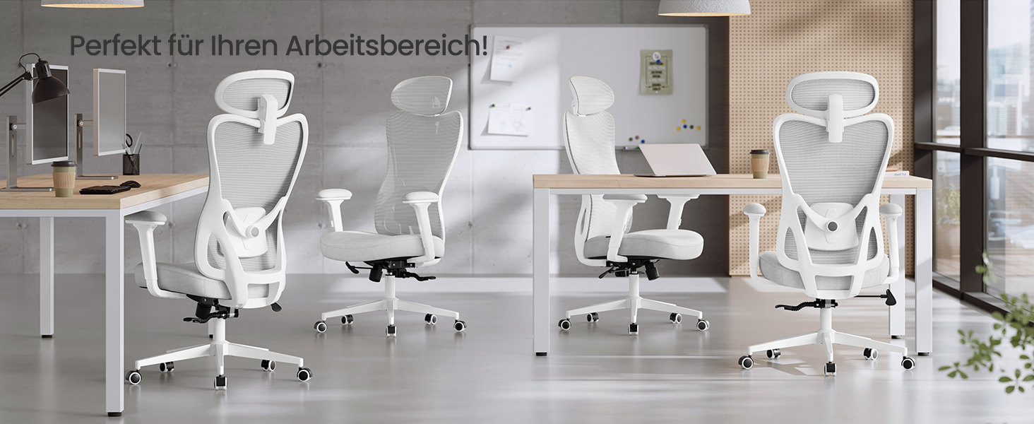 Офісний стіл SONGMICS - ергономічне крісло, комп'ютерне крісло з регульованою поперековою та підголовною підтримкою, до 150 кг, регульована висота, OBN066BH01 (Сірий голуб)