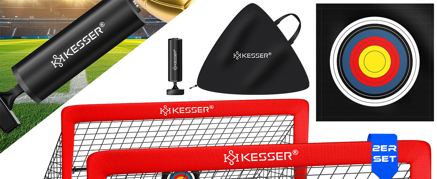 Ворота для футболу KESSER® для дітей, 2 шт. | Розкладні ворота з скловолоконними штангами та міцними сітками для гри в приміщенні, на вулиці та в саду | У комплекті: сумка для перенесення, 6 конусів, м'яч, мішень