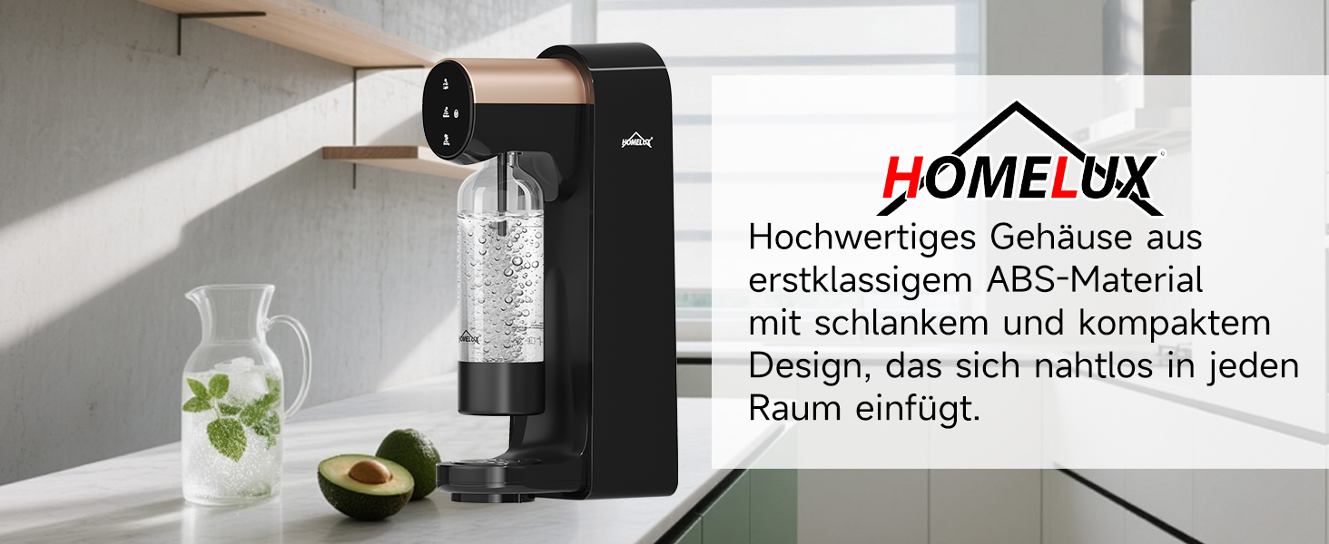 HOMELUX Апарат для газування води з PET-пляшкою 1л (чорний) - содовий мейкер для домашнього використання