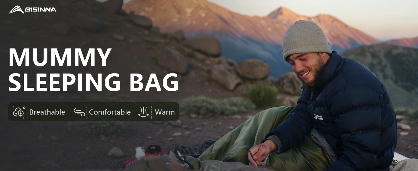 Сплячий мішок BISINNA Mumienschlafsack -10°C - 5°C [400GSM] для туризму, кемпінгу та подорожей, сірий