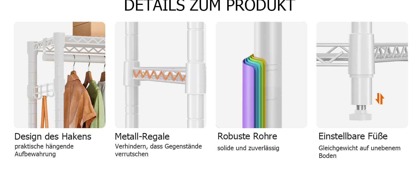 Стійка для одягу KZOBYD з полицями та вішалкою, металева, біла