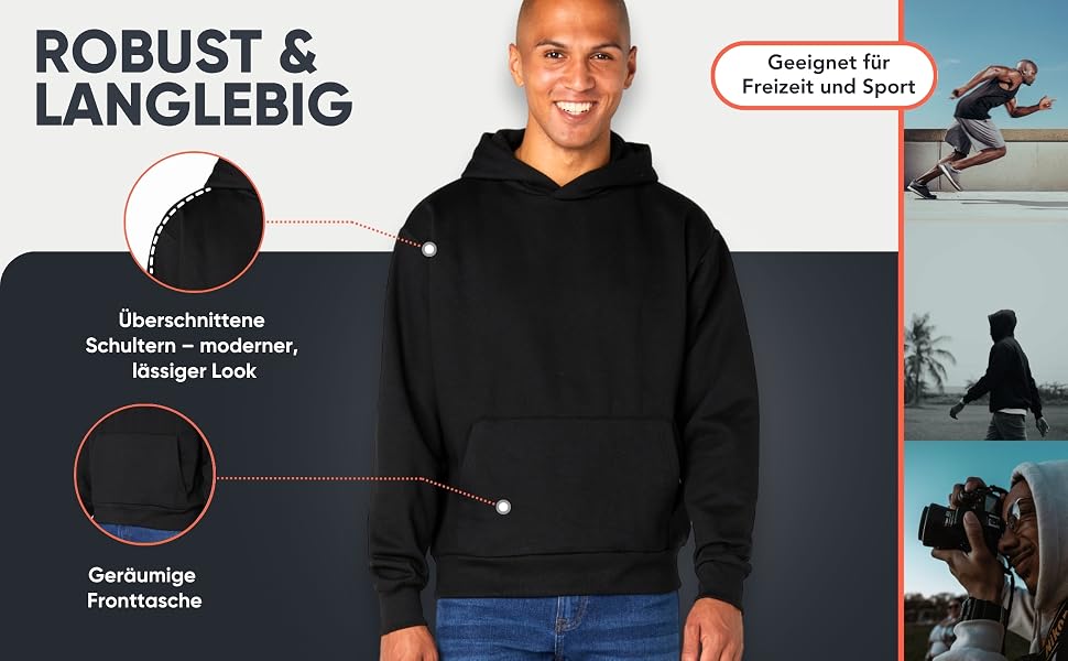Чоловічий худі FM London Essentials Oversized — теплий прогулянковий худі з капюшоном, бавовняна суміш, чорний, розмір XL
