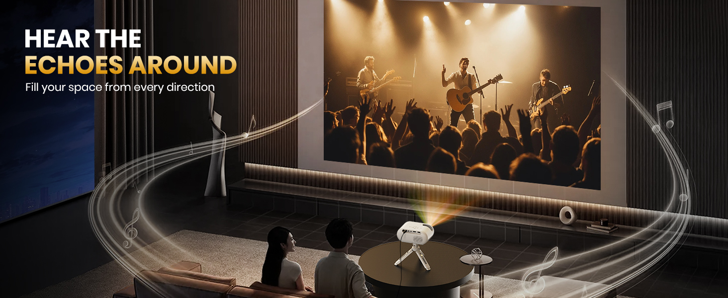 Портативний проєктор Mini Beamer 1080p з Wi-Fi та Bluetooth, сумісний з HDMI, смартфоном, USB, TV-Stick. Ідеально для домашнього кінотеатру та спальні. Чорний (Бежевий)