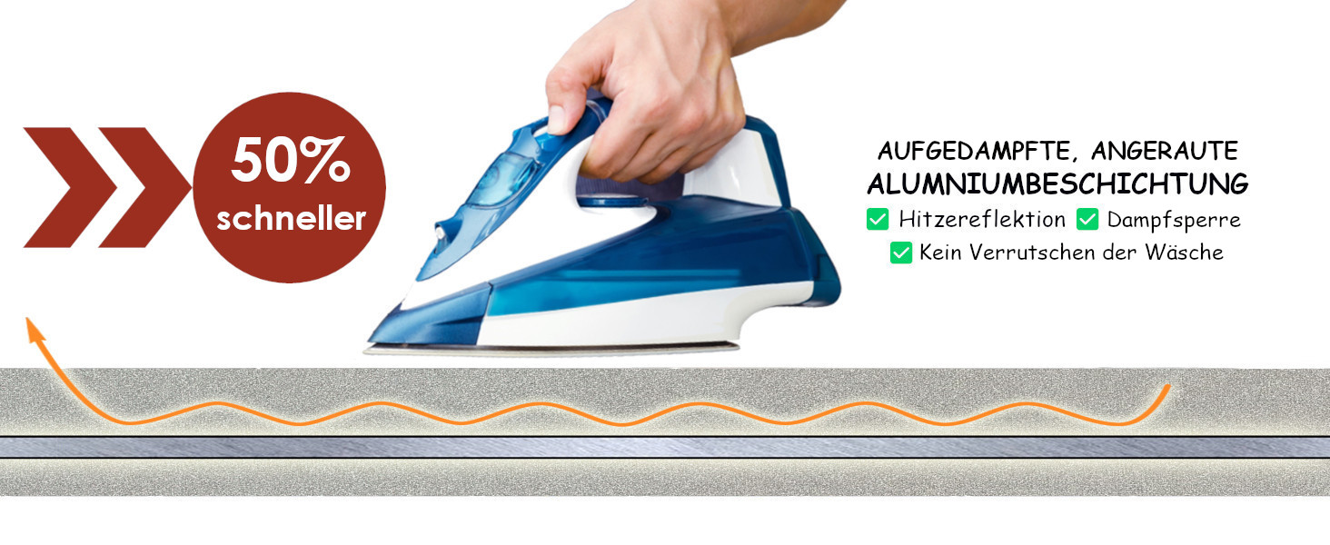 Покриття для прасувальної дошки німецької якості 120x40 см | Відбиває тепло | Гумка | OEKOTEX100 | 5 розмірів | Пом'якшення | Для парових прасок | Покриття для прасувальної дошки M Срібло Срібло M