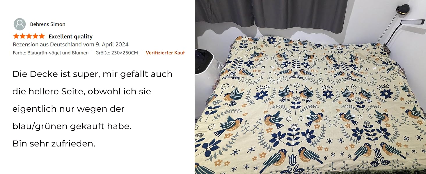 Двостороння бохо-плед блакитно-бежевий з бахромою, 150x200 см, з бавовни. Підходить для дивану, крісла, ліжка. Плед з малюнком птахів та квітів, для відпочинку та перегляду телевізора.