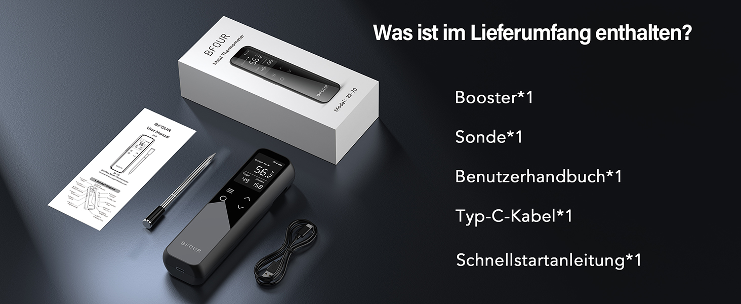 Термометр для гриля та духовки BFOUR WiFi Bluetooth з 6 датчиками, IP67, 2600mAh, керування через додаток