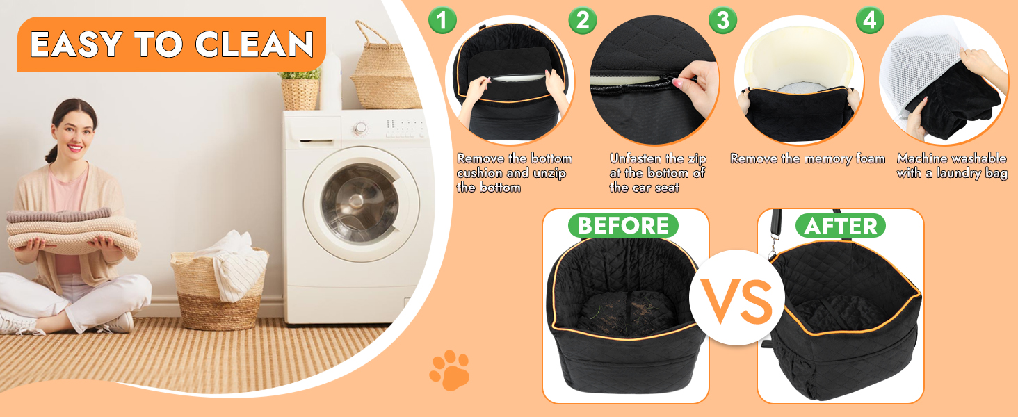 Memory Foam Dog Car Seat for Small Dogs (Under 11kg) - Elevated Design with Storage Pockets