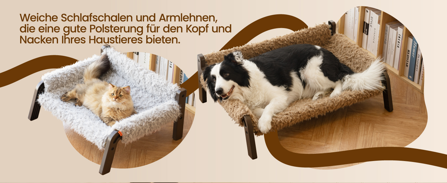 MEWOOFUN Dog Sofa Dog Bed Elevated - Dog Beds for Small and Medium Dogs with Non-Slip Bottom, Breathable Puppy Bed with Removable Cushion, Cat Sofa 61 x 53 x 28 cm, Brown