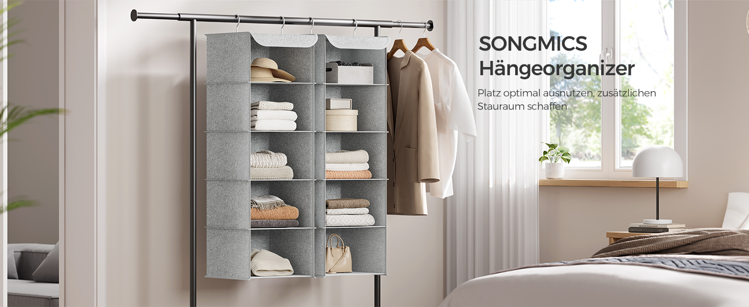 Органайзер для шафи SONGMICS, вішалка для одягу, полиця-органайзер, сіра, 2 шт.