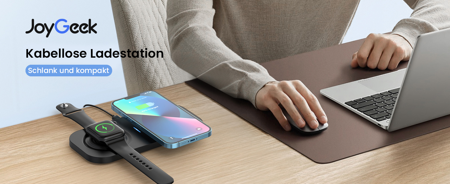 Бездротовий зарядний пристрій JoyGeek 2-в-1 для iPhone, Apple Watch та AirPods (Чорний)