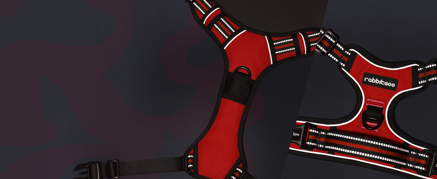 Нашийник для собак Rabbitgoo, великі породи, регульований, анти-тяга, з ручкою, м'який, світловідбиваючий, червоний, L (1 шт.)