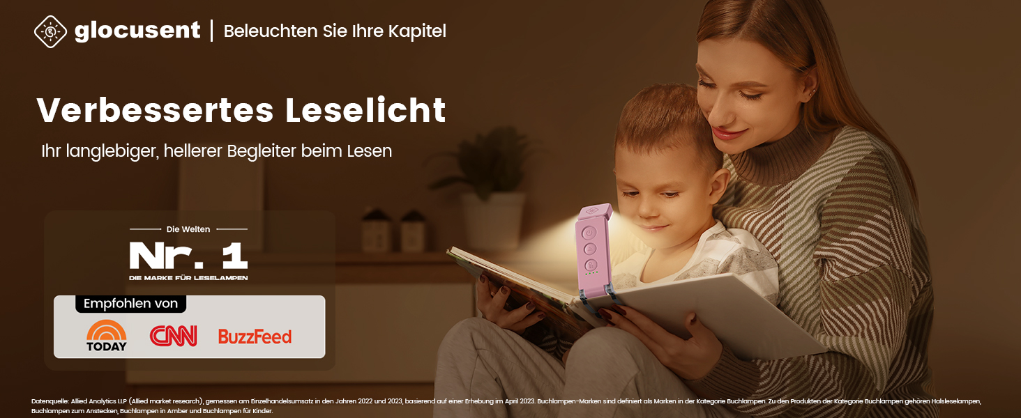 Світлодіодна кліпса для читання Glocusent 12 LED з затискачем, рожева: лампа для книги в ліжко, 5 кольорів, 5 рівнів яскравості, 100 годин роботи, для дітей та любителів читати