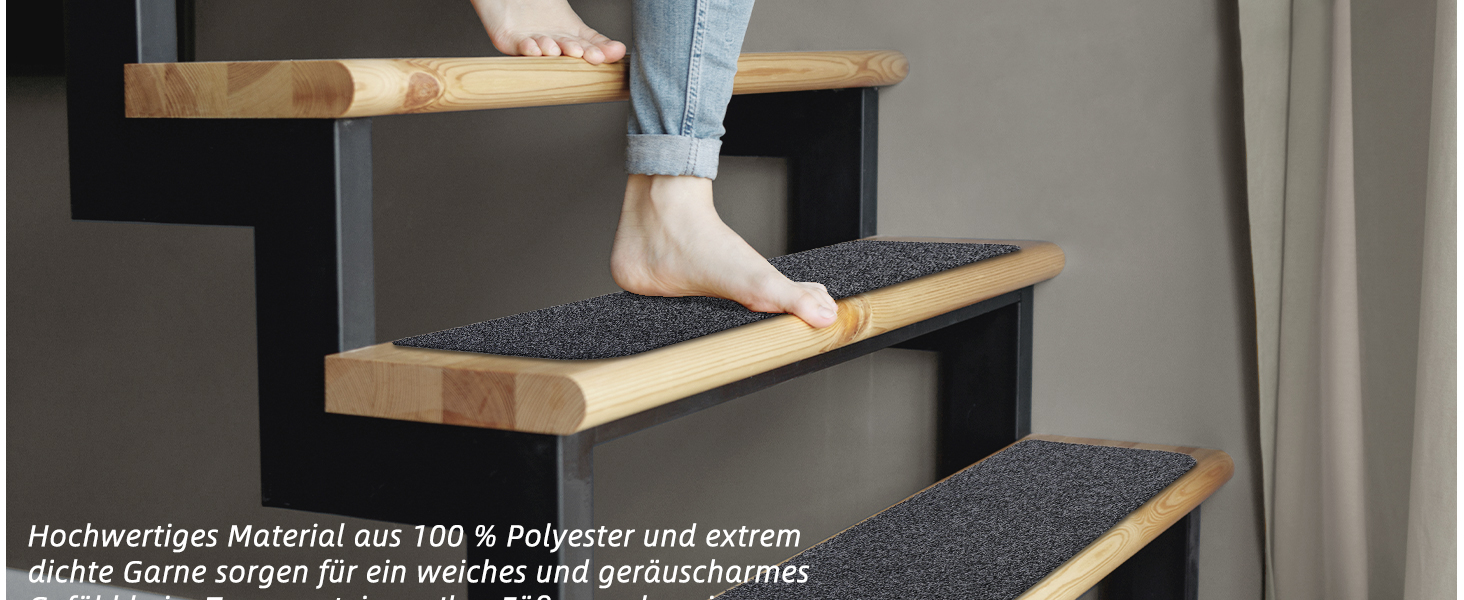 Килимок для сходів COSY HOMEER, 15 шт., 70x22 см, самоклеючий, машинне прання, 100% поліестер, TPE-підкладка, безпечний для дітей та домашніх тварин