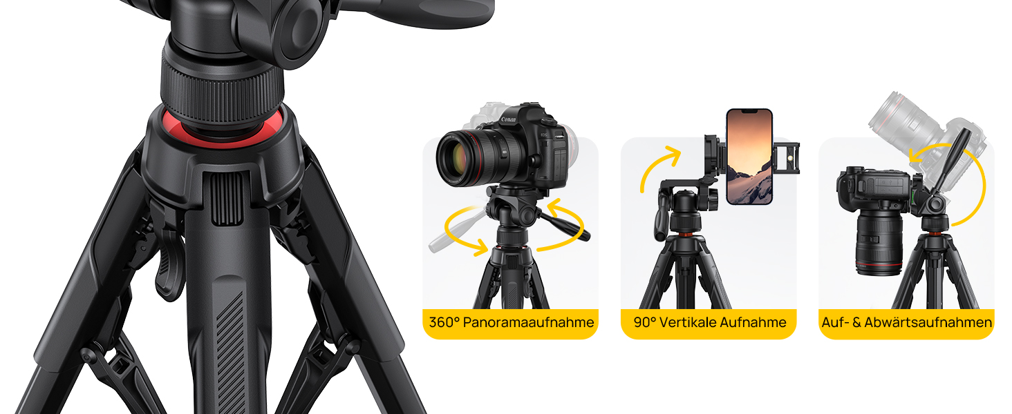 Штатив для камери та смартфона Lamicall Tripod: посилений трипод з швидким відкриттям, вантажопідйомність 8 кг, висота до 170 см, 4 рівні регулювання, помаранчевий