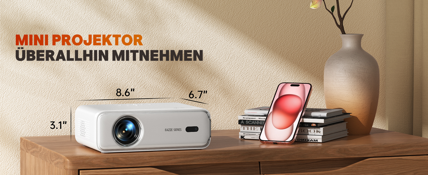 Aurzen Eazze D1 Smart Beamer: 4K проєктор для дому, Wi-Fi, Bluetooth, Netflix, Dolby Audio, автофокус, корекція трапеції, Mini проєктор, білий