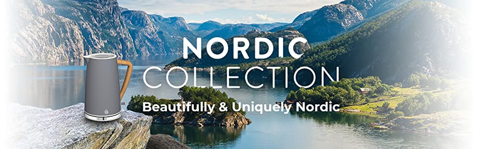 Swan Nordic Ultra Fast Electric Kettle - Wireless, Modern Design, 1.7L, 2200W, Wood-Look Handle, Auto Shut-Off, White - Single Serve