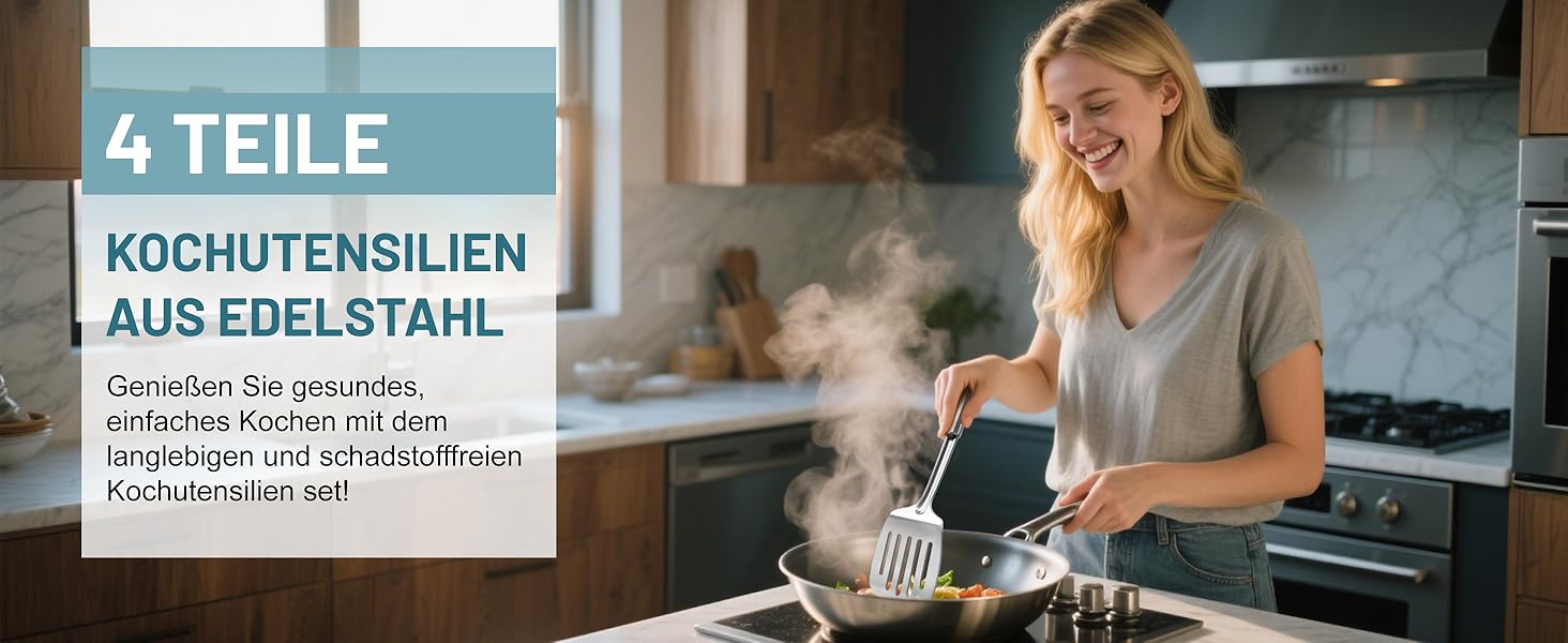 Набір кухонного приладдя Pleafind 4 шт. з нержавіючої сталі (304) - ложка, шумовка, лопатка, ложка для супу