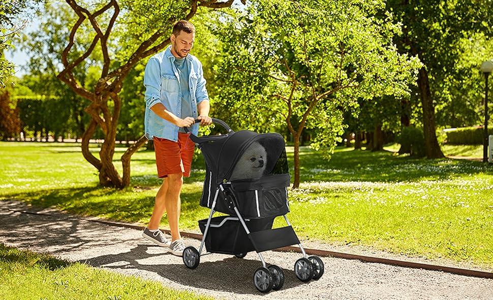 Візок для собак PawHut - Buggy для домашніх тварин, коляска для собак, бігова коляска, причеп (Чорний)
