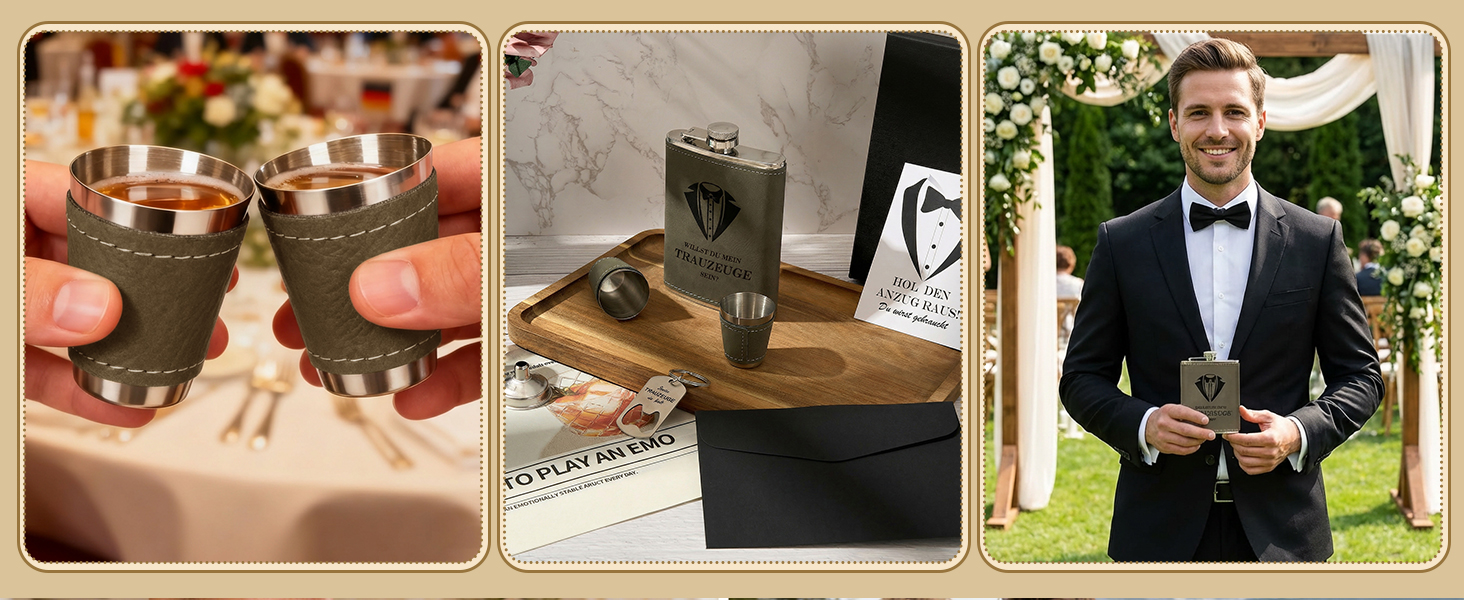 Персоналізований набір фляг 8oz з гравіюванням – фляга з нержавіючої сталі, 4 склянки, воронка та подарункова коробка для дружби, подарунок на весілля для чоловіків та жінок, сірий колір
