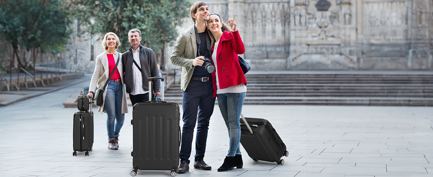 Набір валіз LEADZM 3 шт. з захистом кутів, ABS, телескопічний ручка, ручна поклажа, контрастне забарвлення (кремово-білий)