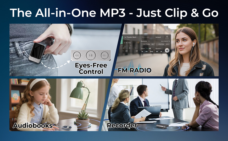 MP3-плеєр 64GB Bluetooth 5.3 з кліпсою та динаміком, спортивний музичний плеєр з сенсорним екраном та кнопками, регулятор гучності, FM-радіо, запис голосу, розширюється до 128GB, чорно-коричневий