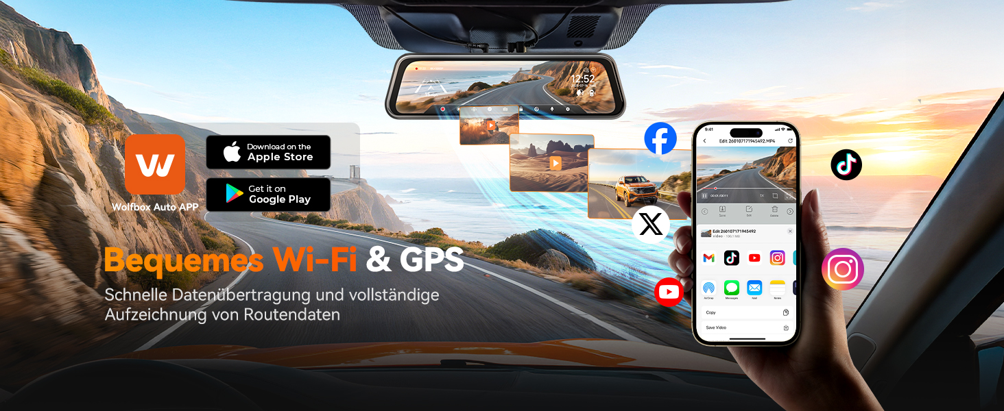 Відеореєстратор-дзеркало WOLFBOX M40 10