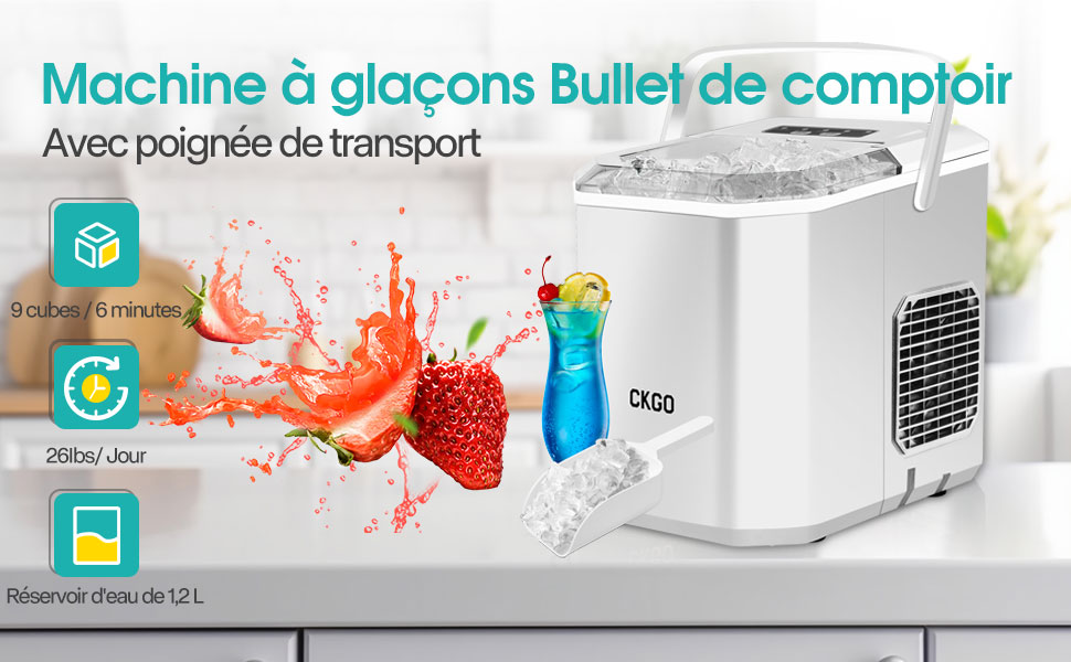 Smart Ice Maker Machine with WiFi Control - 15KG Daily Capacity, Fast Ice Production (9 Cubes in 6 Minutes), Self-Cleaning, 2 Ice Sizes for Kitchen, Office, Bar, Party, RV (White)