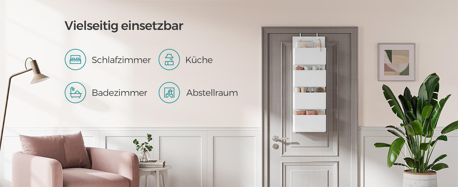 Органайзер для шафи SONGMICS з 4 кишенями, підвісна полиця, органайзер для шафи, підвісне зберігання, органайзер для дверей, спальня, вітальня, 2 x 33,5 x 00 см, RDH04G (1, Хмарний білий)