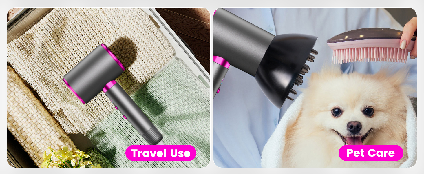 Іонізатор для волосся 2400W з кнопками холодного/гарячого повітря, 3 швидкості, 2 насадки (концентратор + дифузор), тихий фен для дому та подорожей