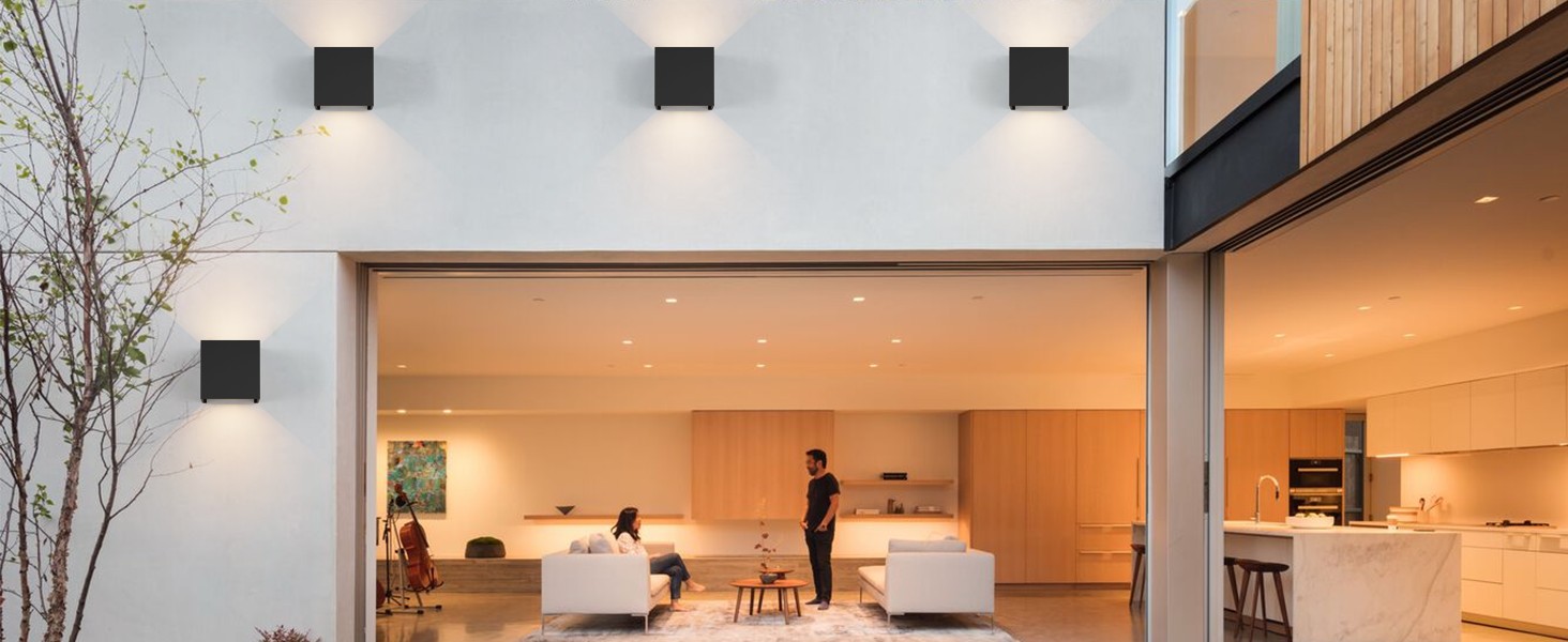 Klighten LED вуличне освітлення 2 шт. 7W, настінний світильник з регульованим світловим променем, тепле біле світло 3000K, IP65, вологозахист, чорний