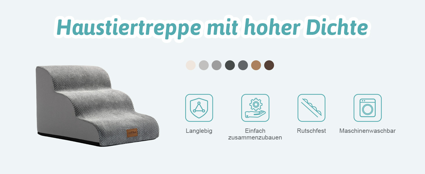 Сходинки для собак маленьких порід 40 см, сходи для домашніх тварин на диван з високощільним губчастим наповнювачем, сходинки для собак з пральною кришкою та неслизьким дном, 40x57x40 см, 3 сходинки