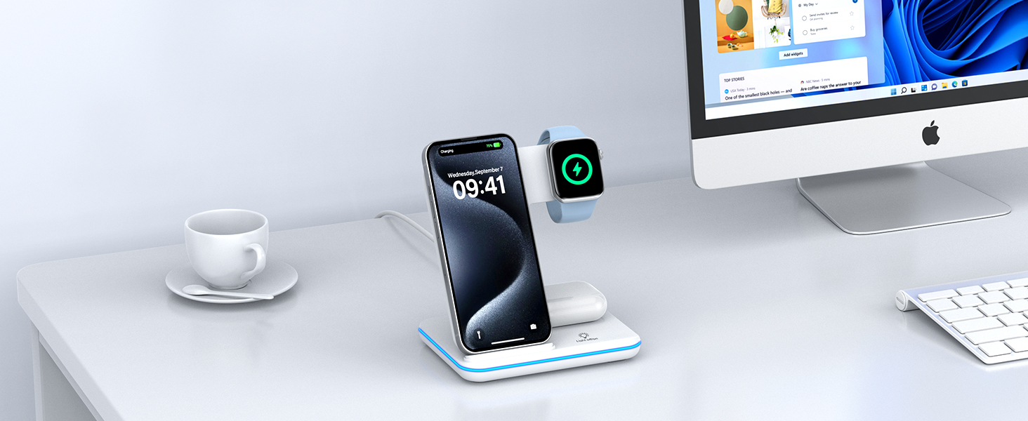 Бездротова зарядка 3-в-1 для Apple iPhone, Apple Watch та AirPods (біла)