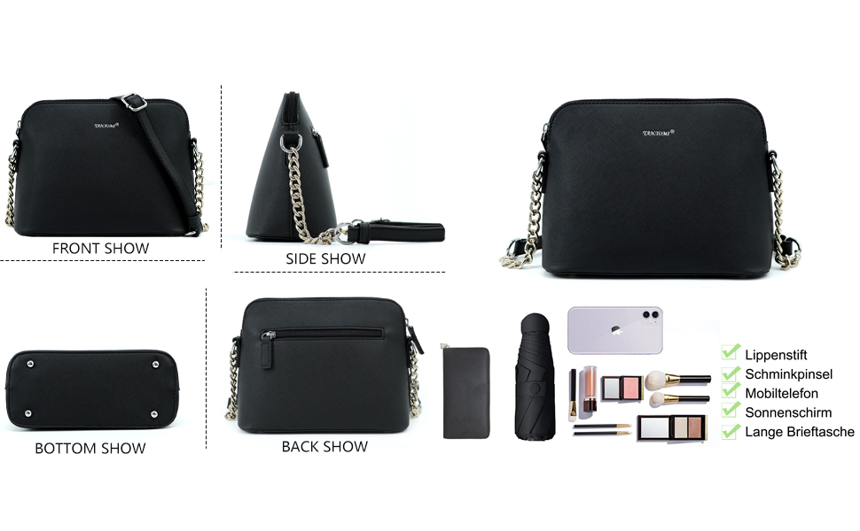 Сумка жіноча TANTOMI через плече: елегантна чорна крос-боді сумка на ланцюжку для вечірок