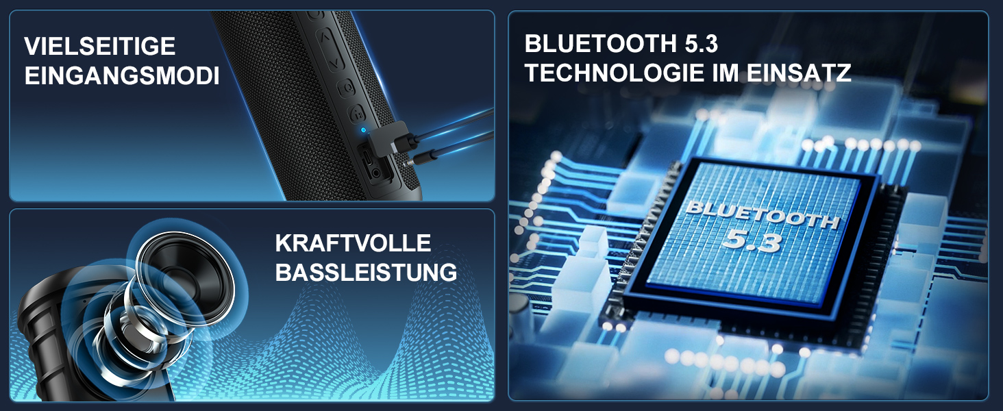 Ortizan Bluetooth Колонка з підсвіткою, портативна водонепроникна (IPX7) колонка з подвійними басами, 30 год автономії, гучний зв'язок, блакитний