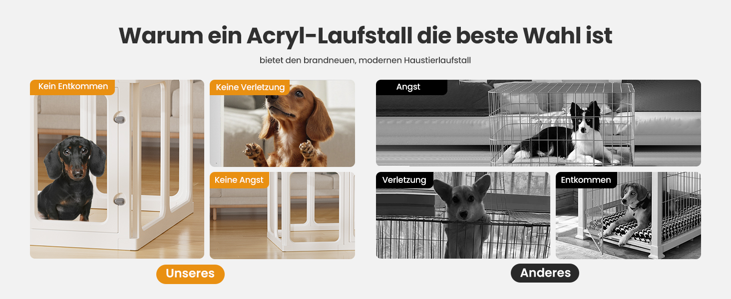 Клітка-біговий вольєр для цуценят Gardner Pet Acryl з акрилу, 60 см, 8 панелей, для дому, складана, прозора, з присосками, підходить для цуценят, кроликів, котів, свиней, білий