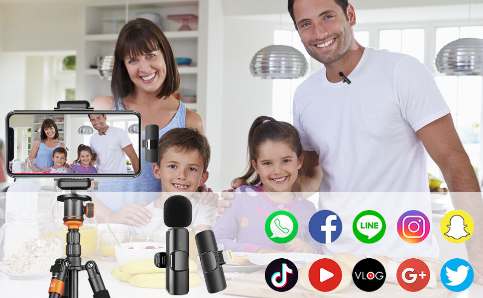 Беспроводной петличный микрофон 2St для iPhone/iPad: Plug-and-Play, шумоподавление, для видеоблогинга, YouTube, TikTok (2 шт.)