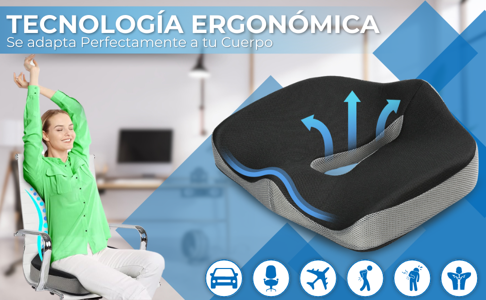 Подушка для сидіння Coxiskissen: ергономічна подушка для офісного крісла з Memory Foam, для спини, стегна, тазу, від болю в спині, геморою, радикуліту, для інвалідного візка, знімний чохол